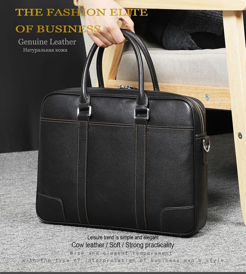 Man Briefcase Genuine Leather Men Fashion Handbag