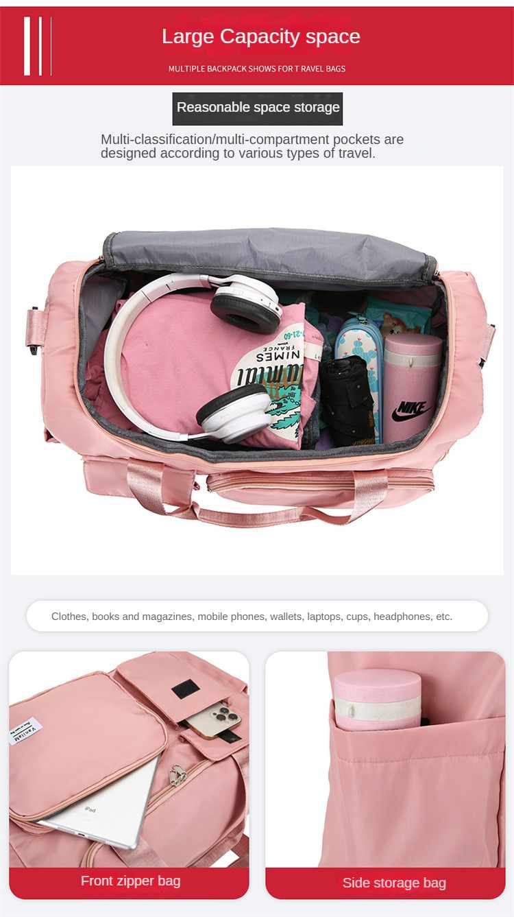 Fashionable Large Capacity Travel & Gym Bag Pink