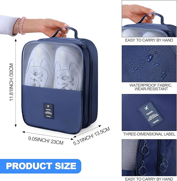 Waterproof Shoe Bags for Travel Bag for Packing Portable Shoe Cubes (Blue)