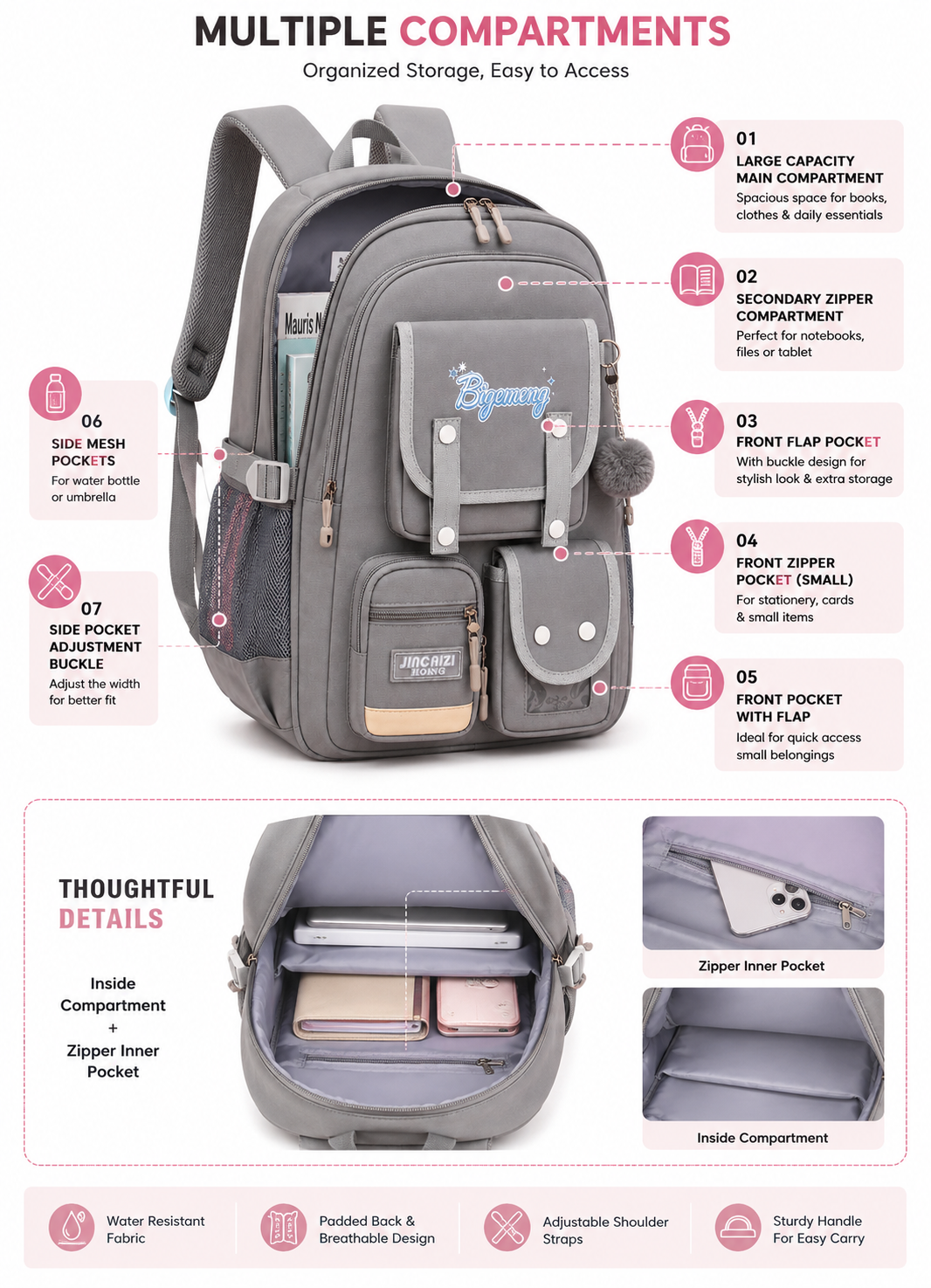 Lunara Premium Casual Backpack(Classic Grey)