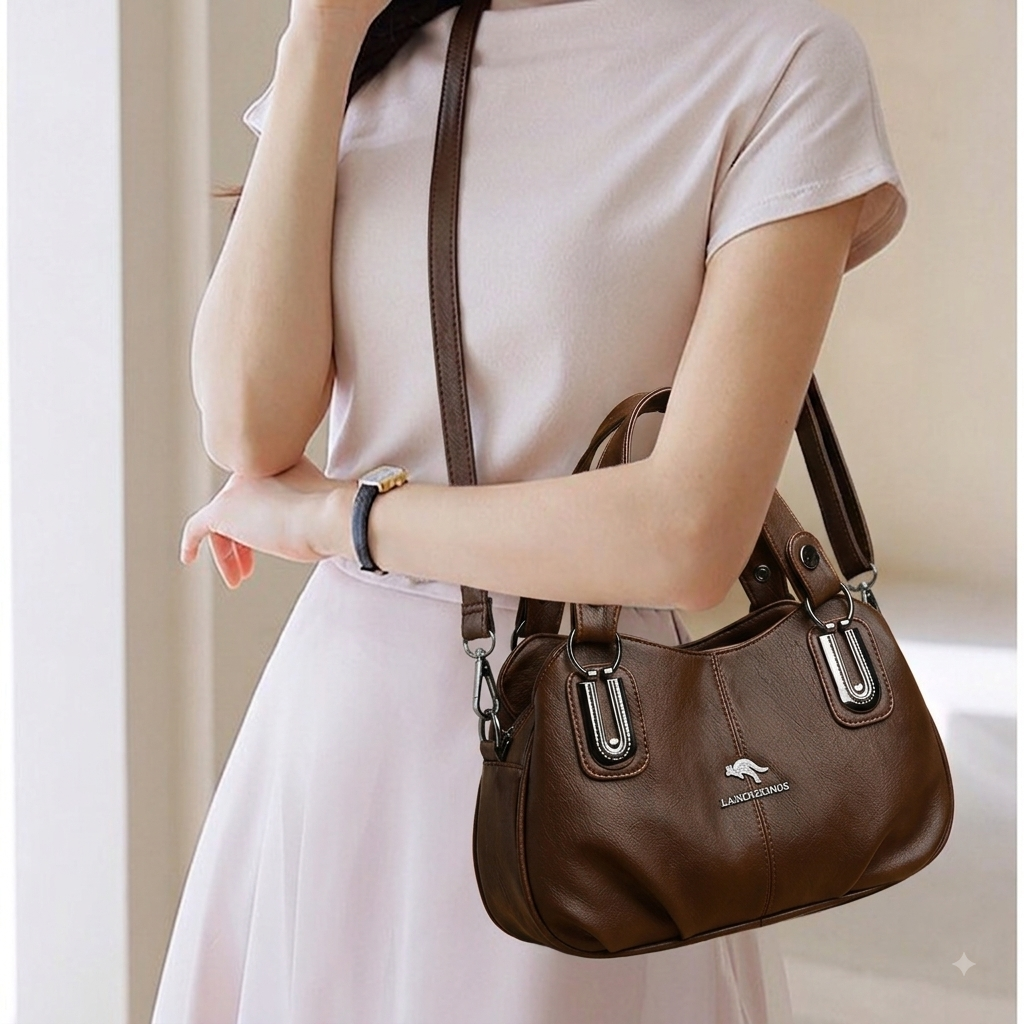 Premium 3-Layer Women’s Handbag (Coffee)