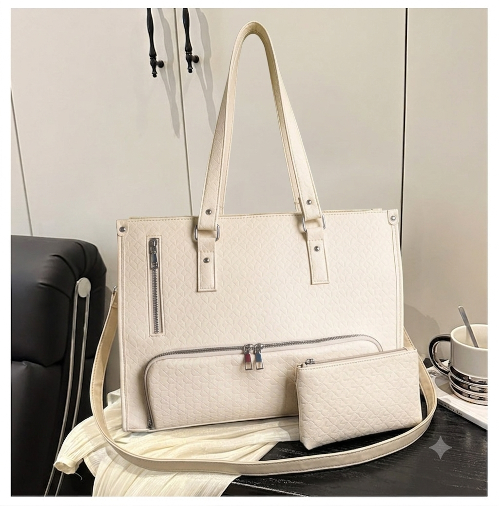 Women's Premium Lunch Tote & Pouch Set(Cream)