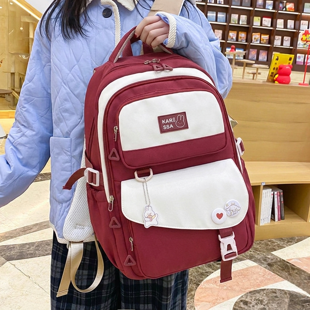 Cute Casual Premium Kids School Backpack (Red)