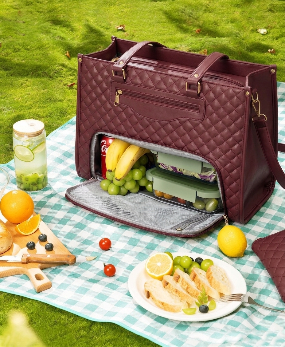 Women's Premium Lunch Tote & Pouch Set(Maroon)