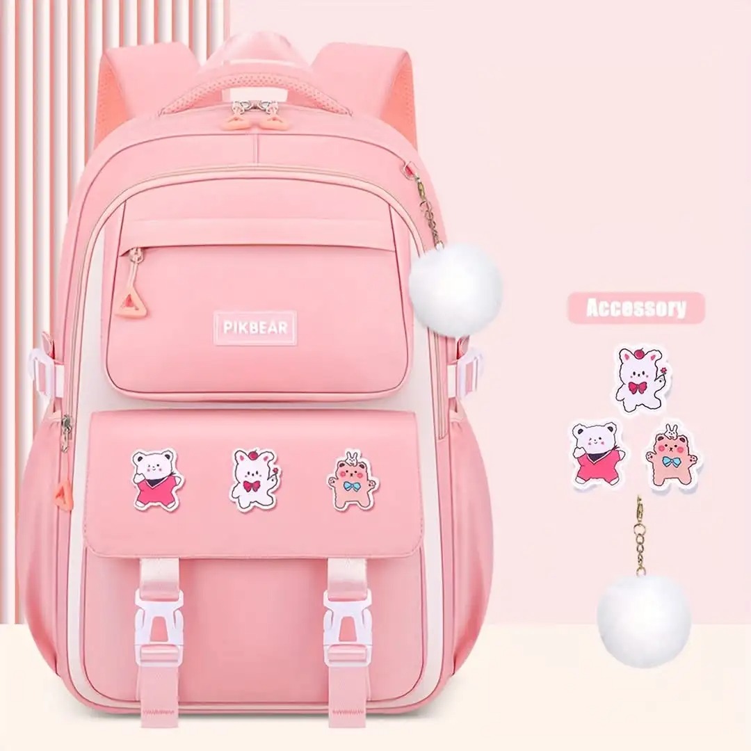 Kids Backpack Children School Bags for Girls Orthopedic Waterproof Primary Schoolbag Book Bag (Pink)