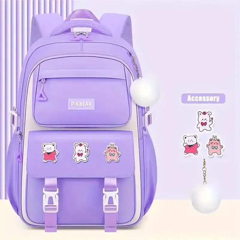 Kids Backpack Children School Bags for Girls Orthopedic Waterproof Primary Schoolbag Book Bag (Purpl