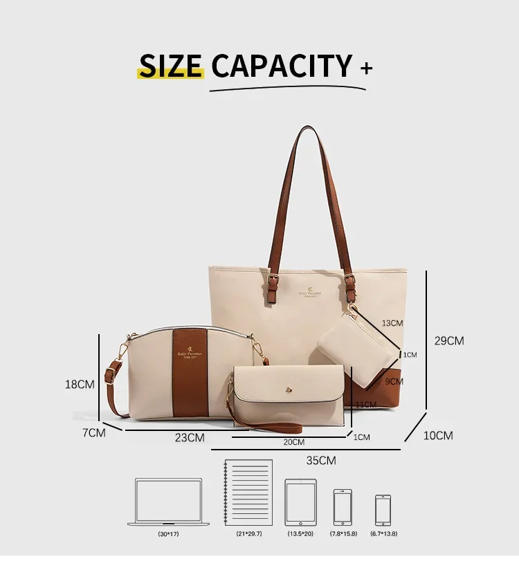 Premium 4-Piece Ladies Bag Set(Cream)