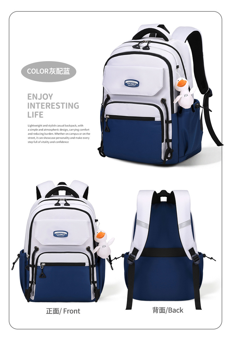 Large Capacity Student Backpack(White Blue)