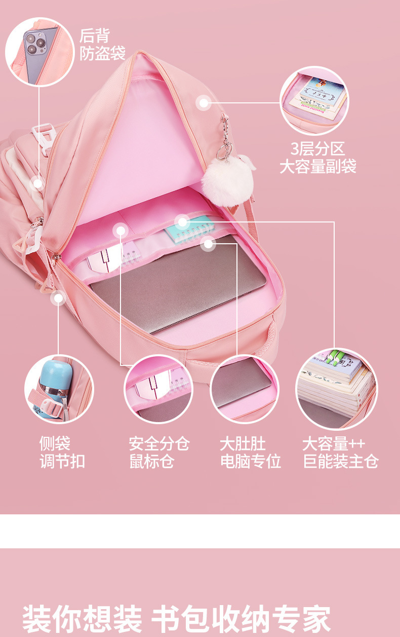 Kids Backpack Children School Bags for Girls Orthopedic Waterproof Primary Schoolbag Book Bag (Pink)