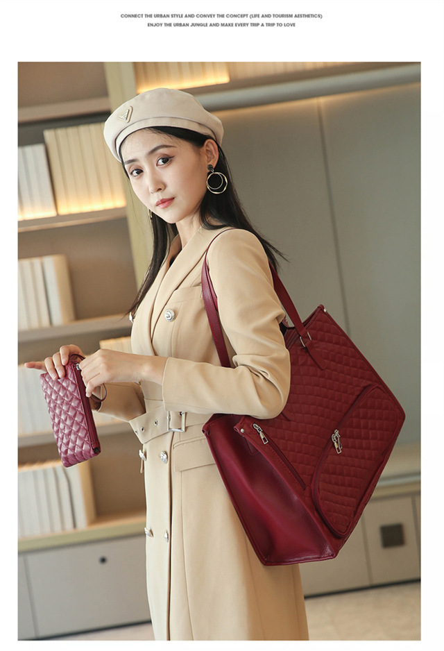Women's Premium Lunch Tote & Pouch Set(Maroon)