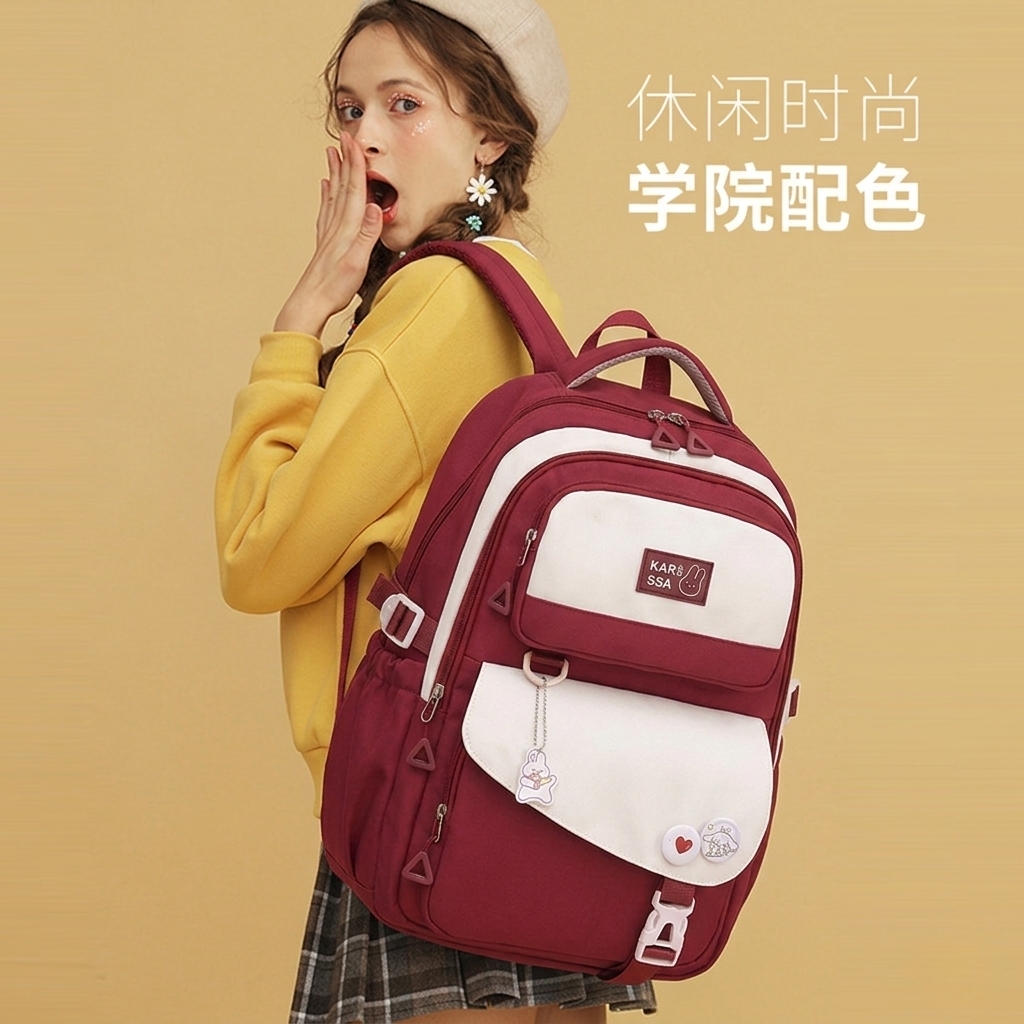 Cute Casual Premium Kids School Backpack (Red)