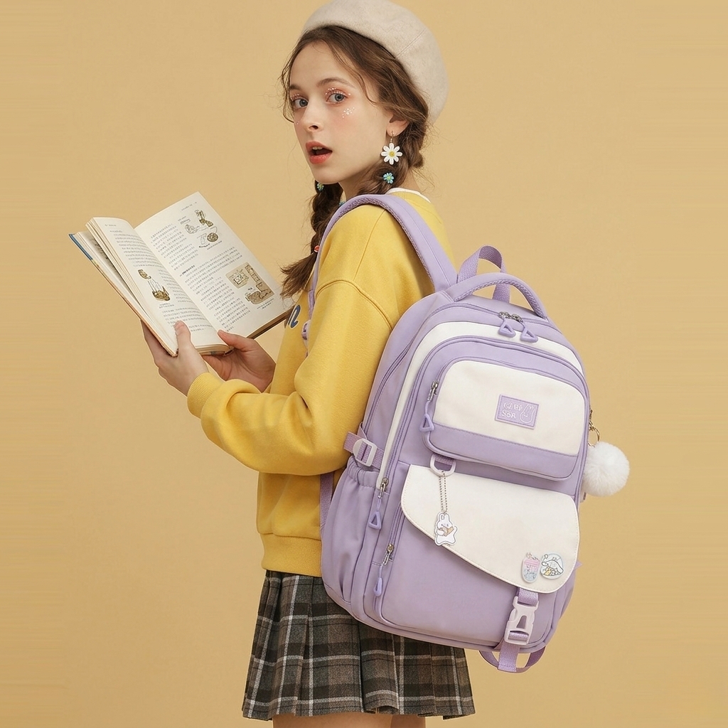 Cute Casual Premium Kids School Backpack (Purple)