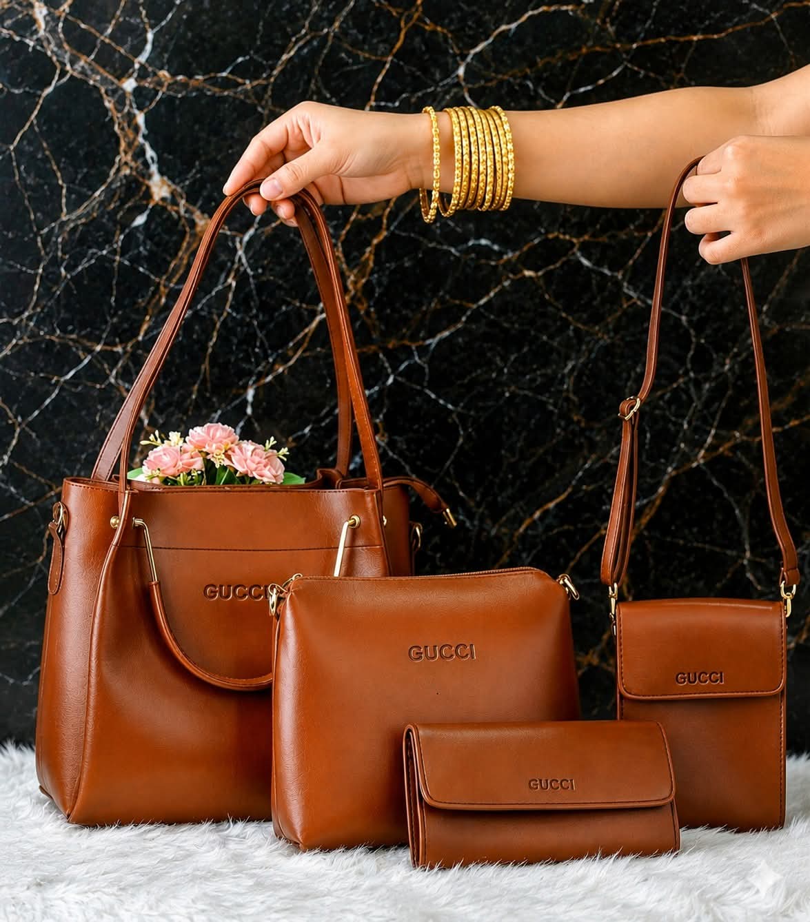 4pcs Combo Women Best Leather Tote Bag (Coffee)
