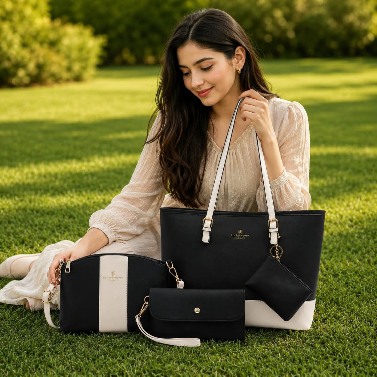 Premium 4-Piece Ladies Bag Set(Black)