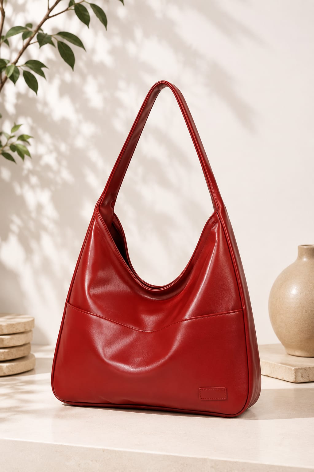 Retro Textured Shoulder Bag (Red)