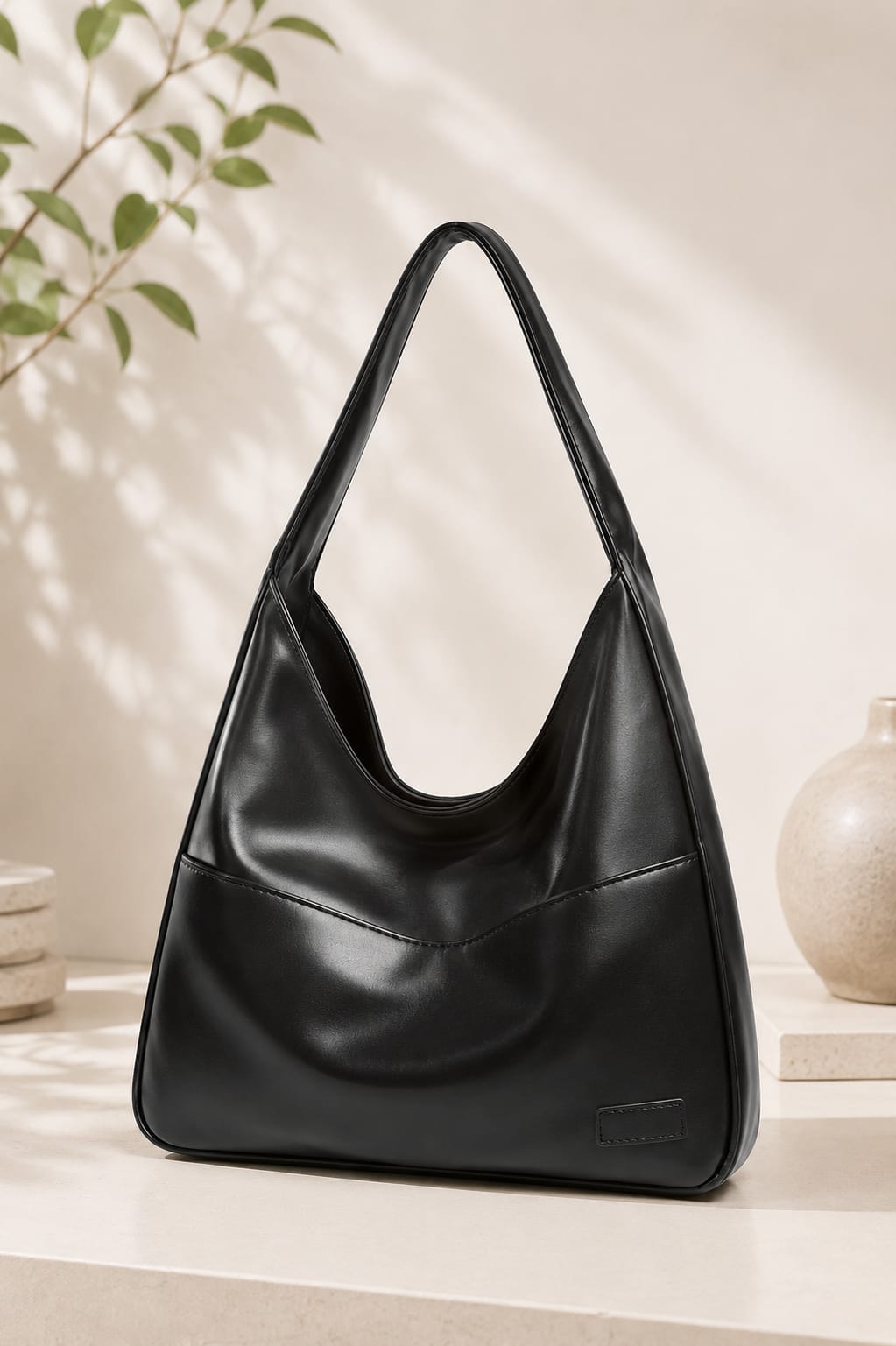 Retro Textured Shoulder Bag (Black)