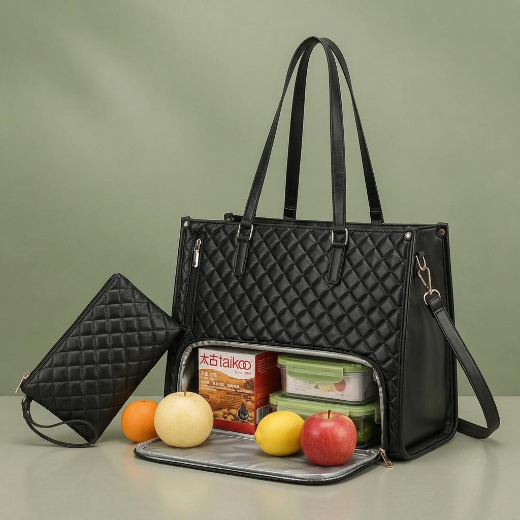 Women's Premium Lunch Tote & Pouch Set(Black)