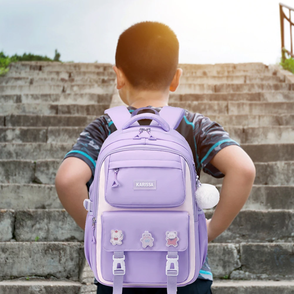 Kids Backpack Children School Bags for Girls Orthopedic Waterproof Primary Schoolbag Book Bag (Purpl