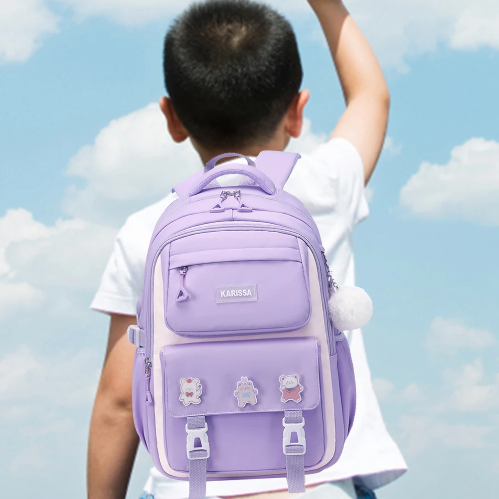 Kids Backpack Children School Bags for Girls Orthopedic Waterproof Primary Schoolbag Book Bag (Purpl
