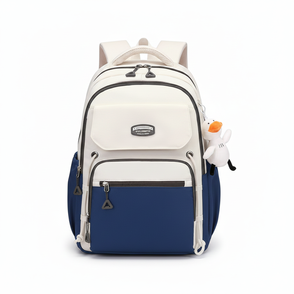 Large Capacity Student Backpack(White Blue)