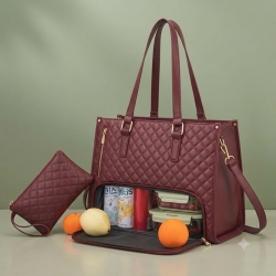 Women's Premium Lunch Tote & Pouch Set(Maroon)