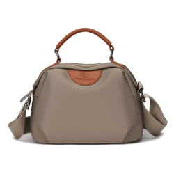 New Portable Nylon Cloth with Cowhide Shoulder Bag(Grey)