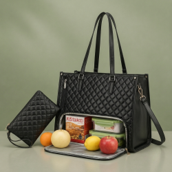 Women's Premium Lunch Tote & Pouch Set(Black)